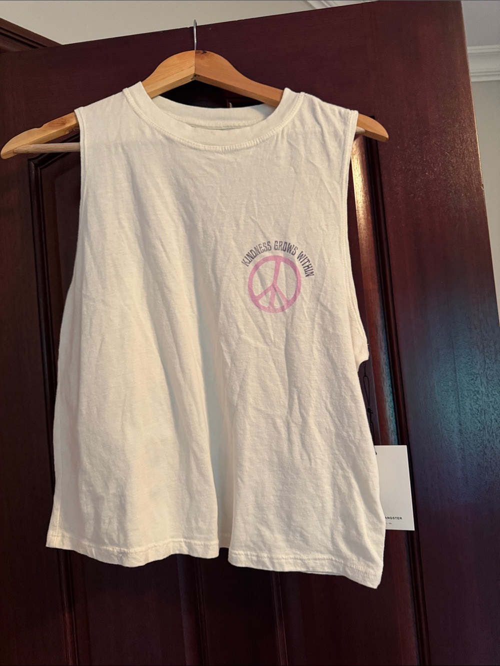 Spiritual Gangster Girls White Tank with Pink Peace Graphic